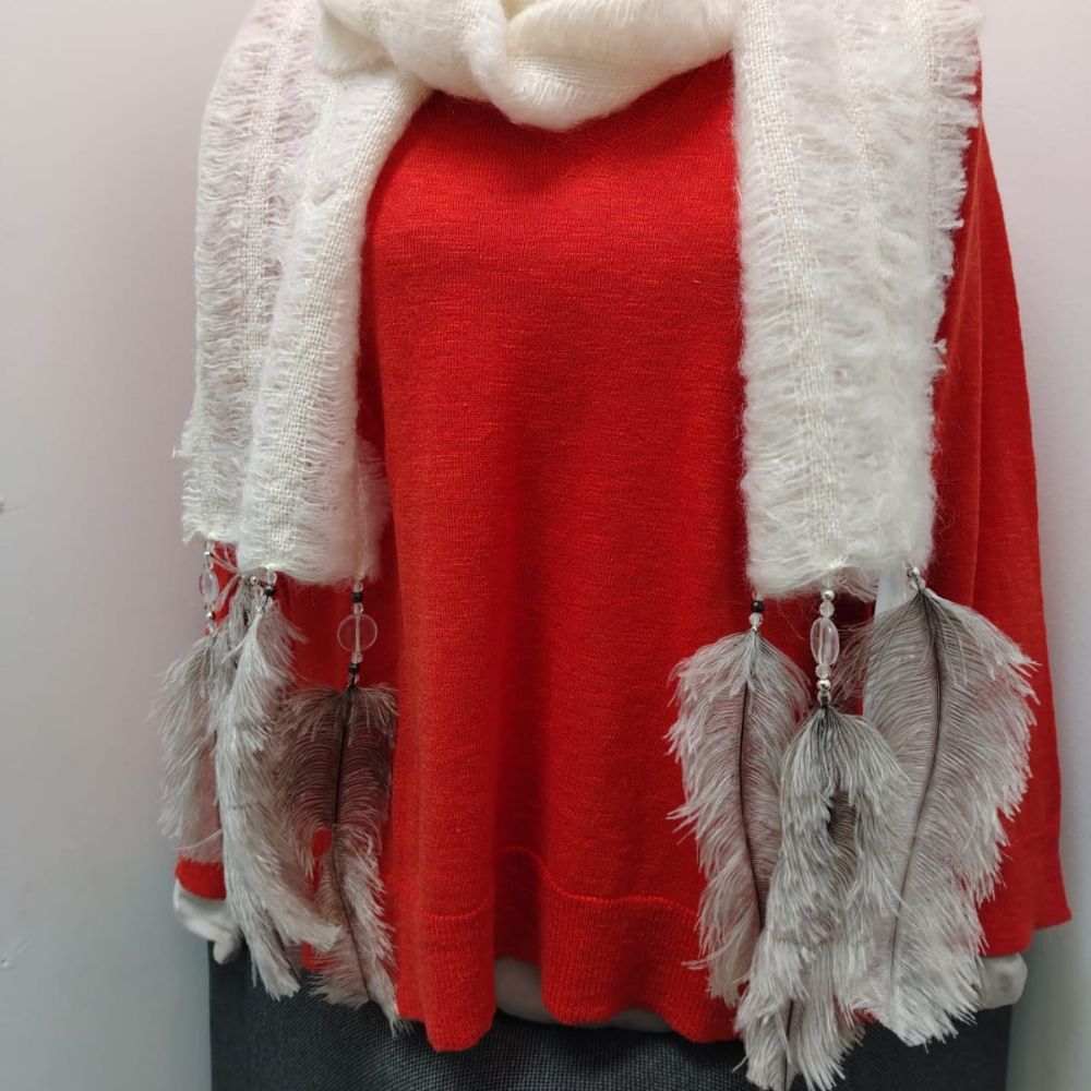 Mohair Scarf with 7 Rows and Feathers