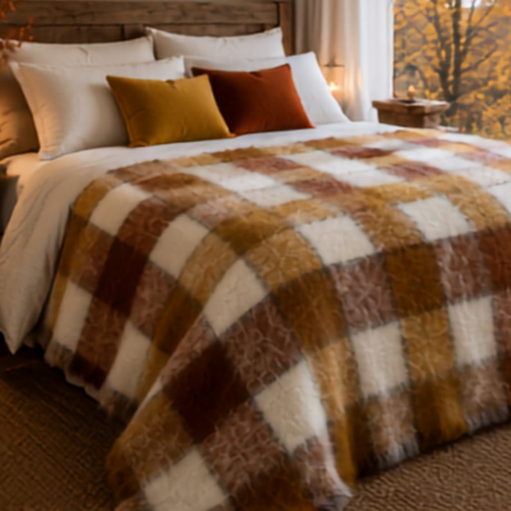 Red/Bronze Blocks Mohair Blanket