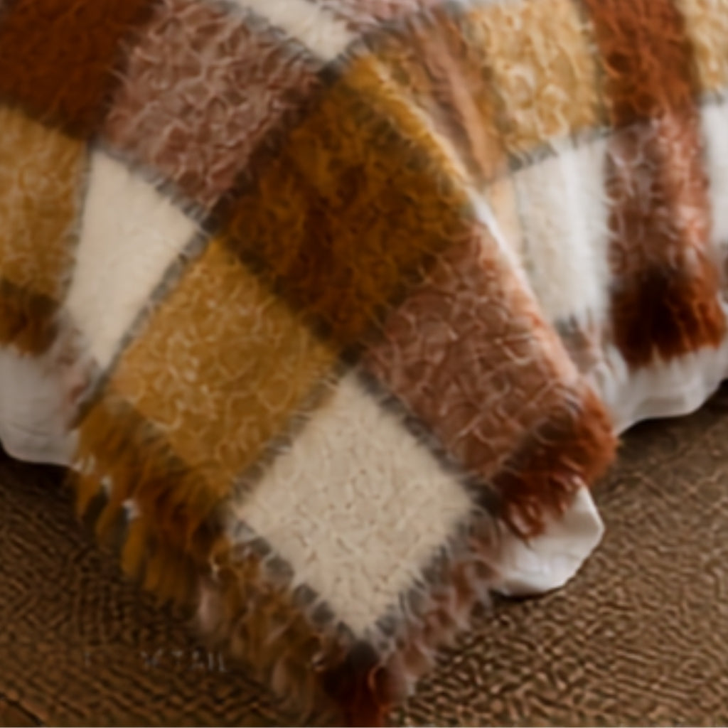 Red/Bronze Blocks Mohair Blanket