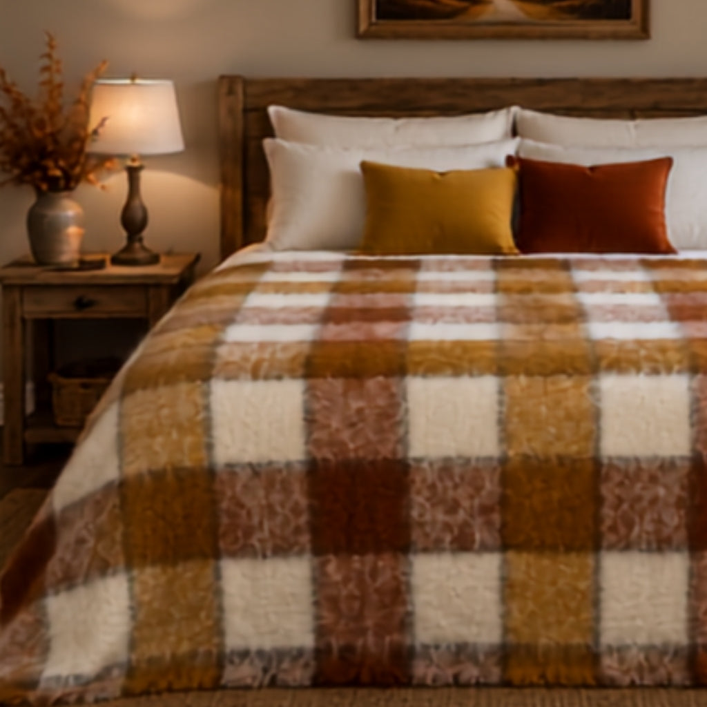Red/Bronze Blocks Mohair Blanket