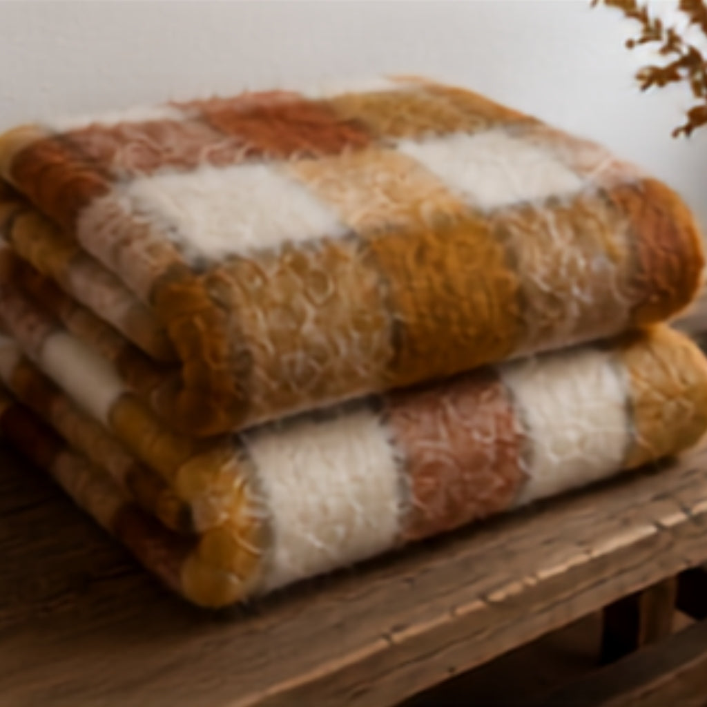 Red/Bronze Blocks Mohair Blanket