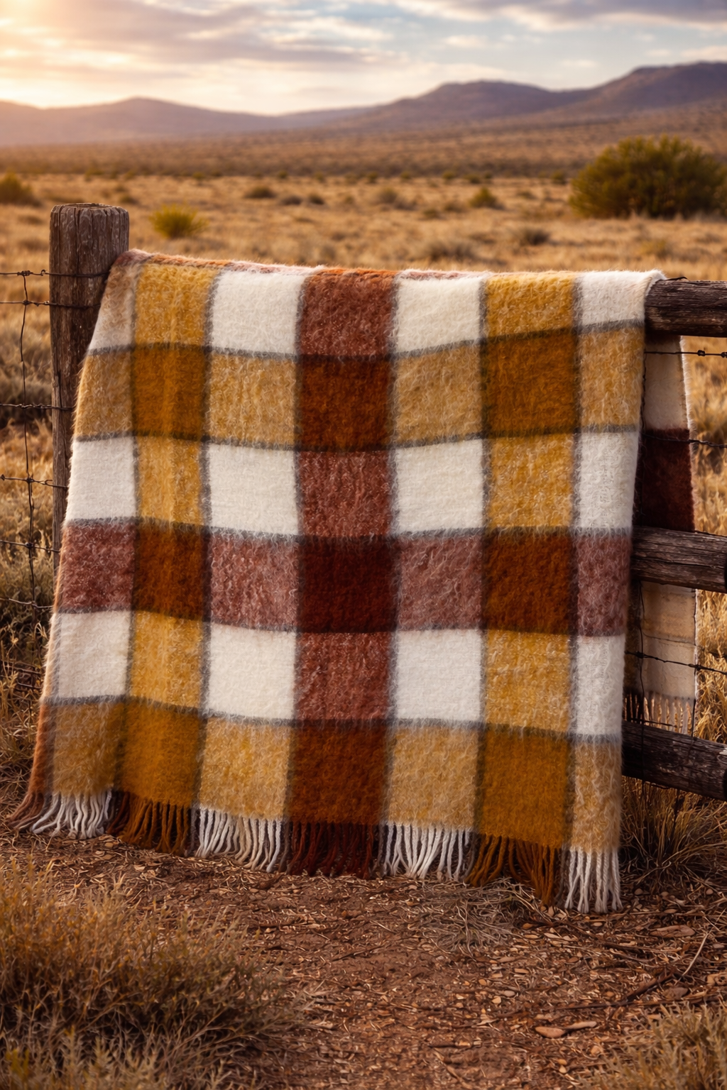 Red/Bronze Blocks Mohair Blanket