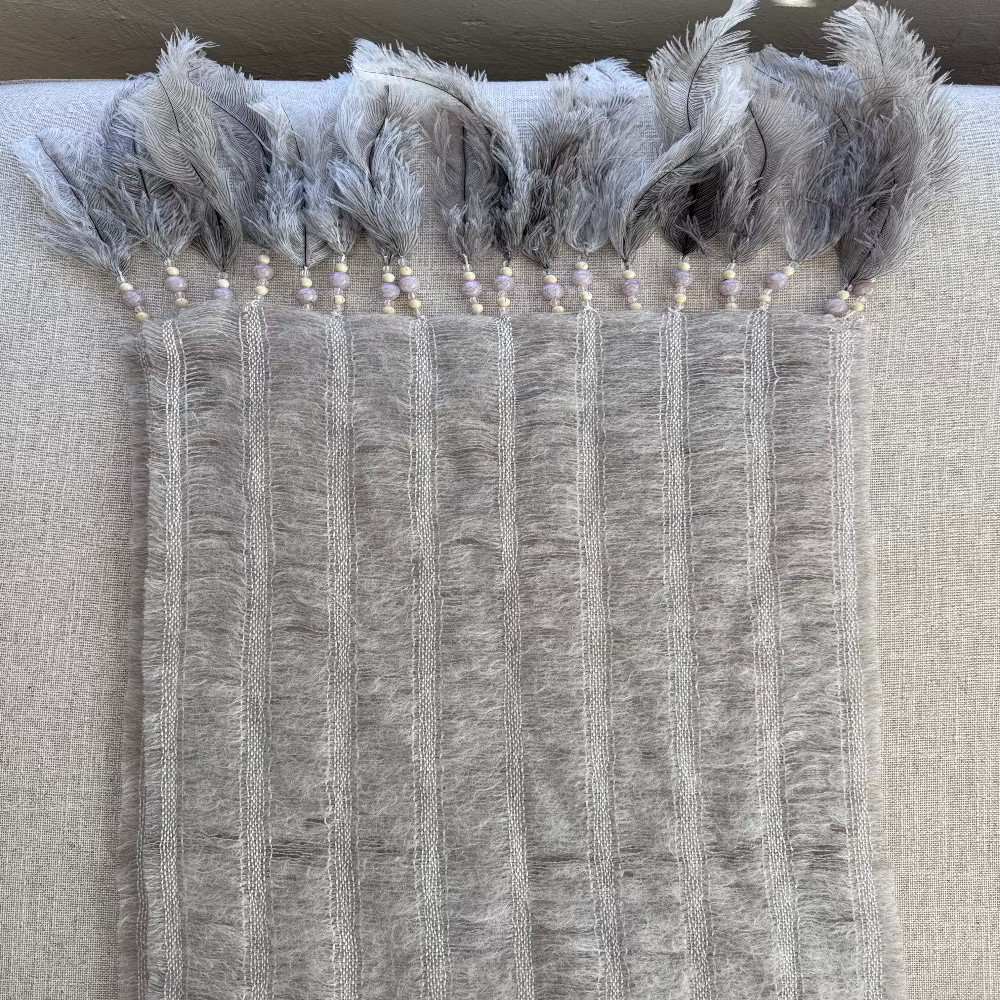Mohair Scarf with 9 Rows and Feathers