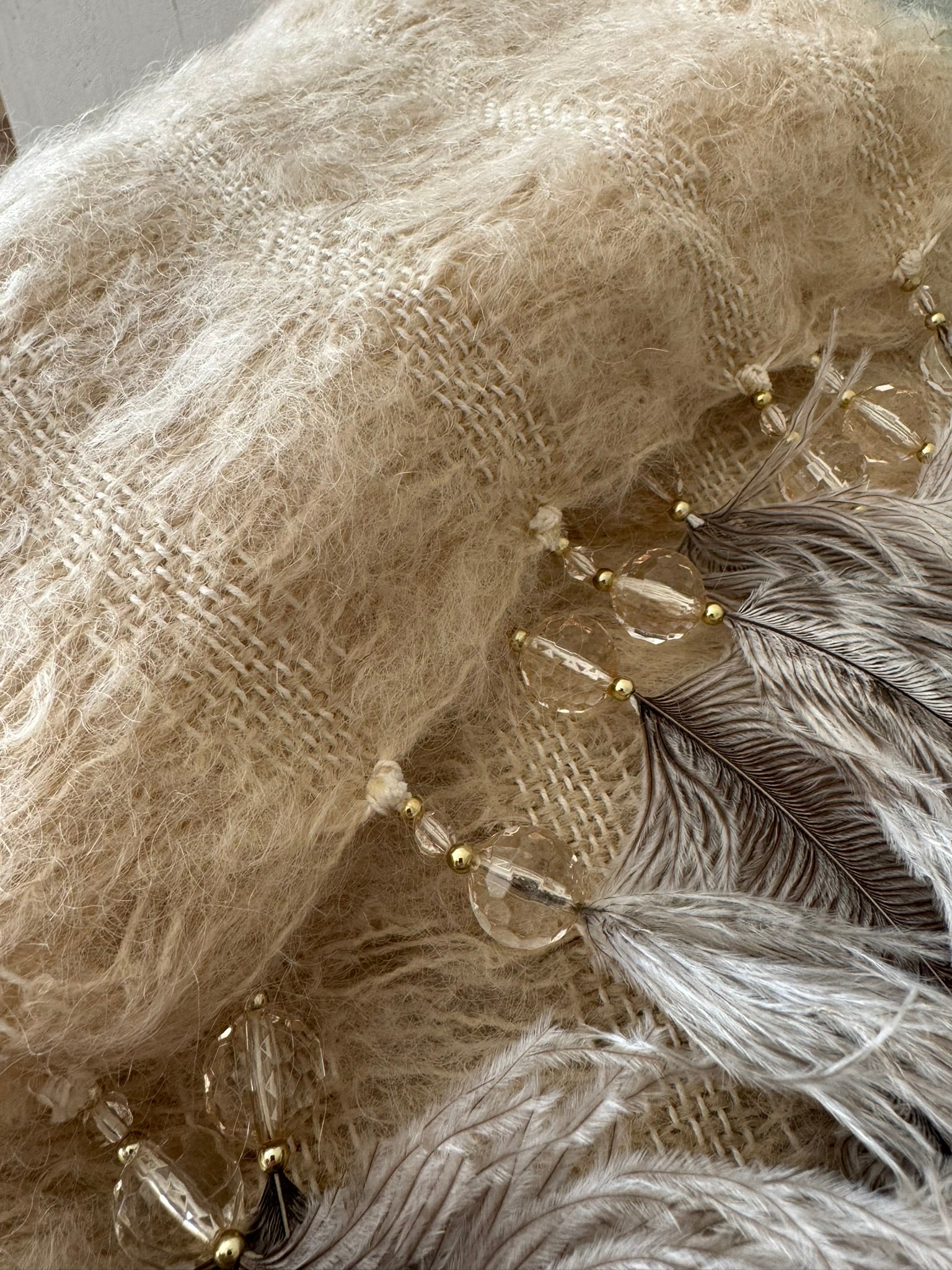 5 Row Mohair Scarf with 5 feathers