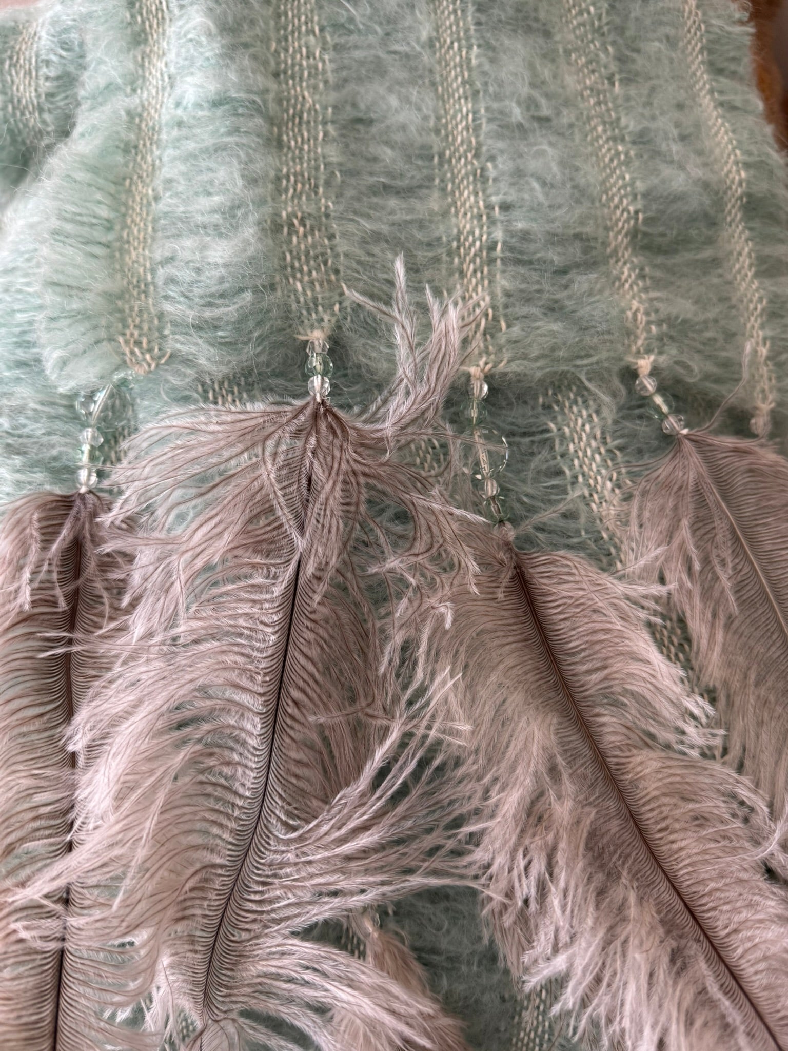 5 Row Mohair Scarf with 5 feathers