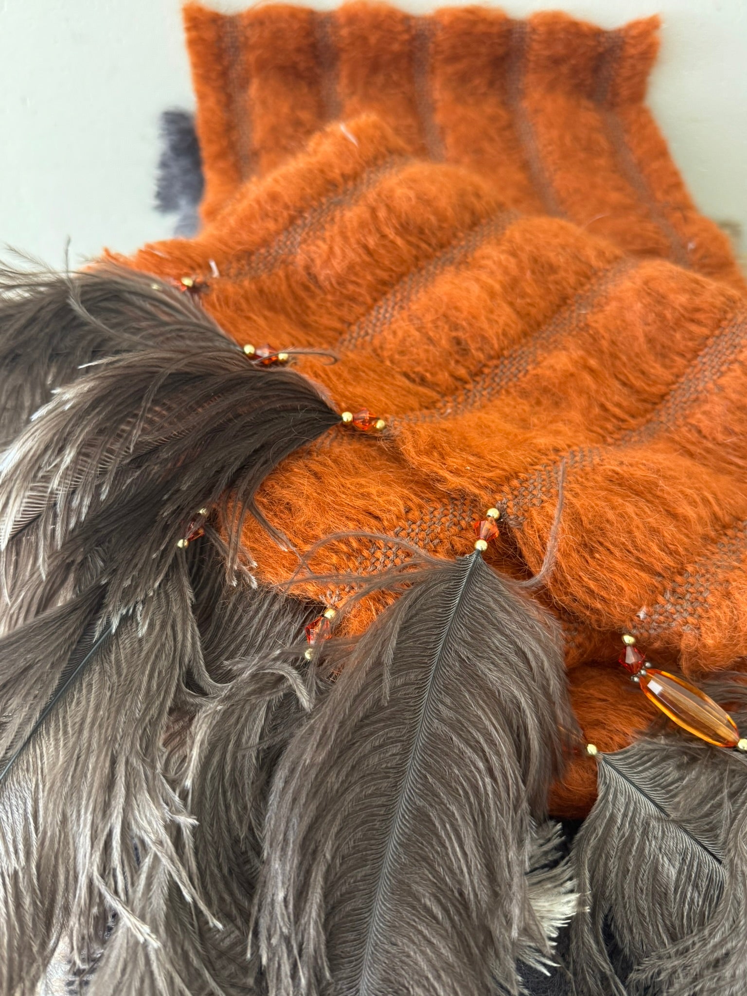 5 Row Mohair Scarf with 5 feathers
