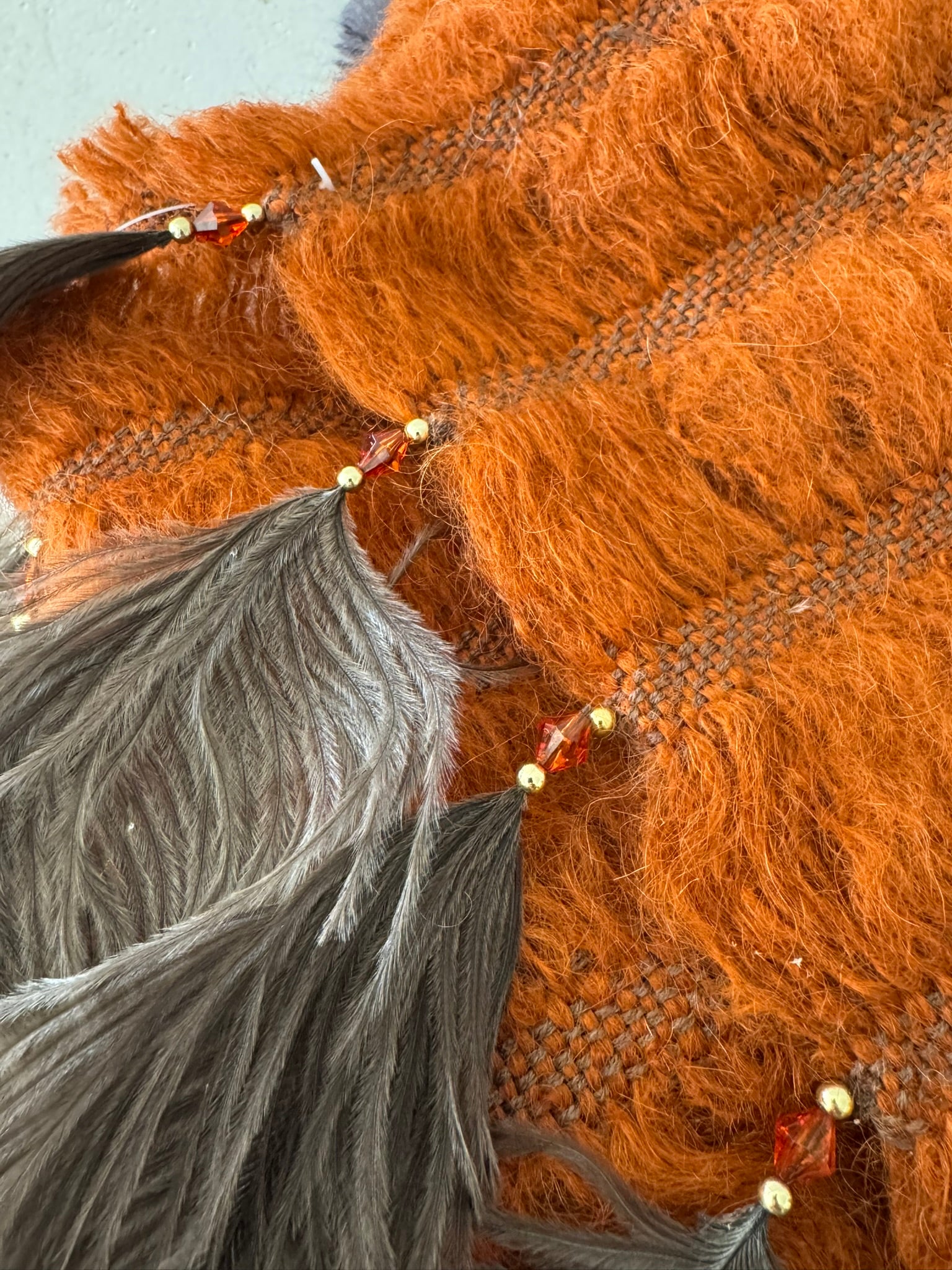 5 Row Mohair Scarf with 5 feathers