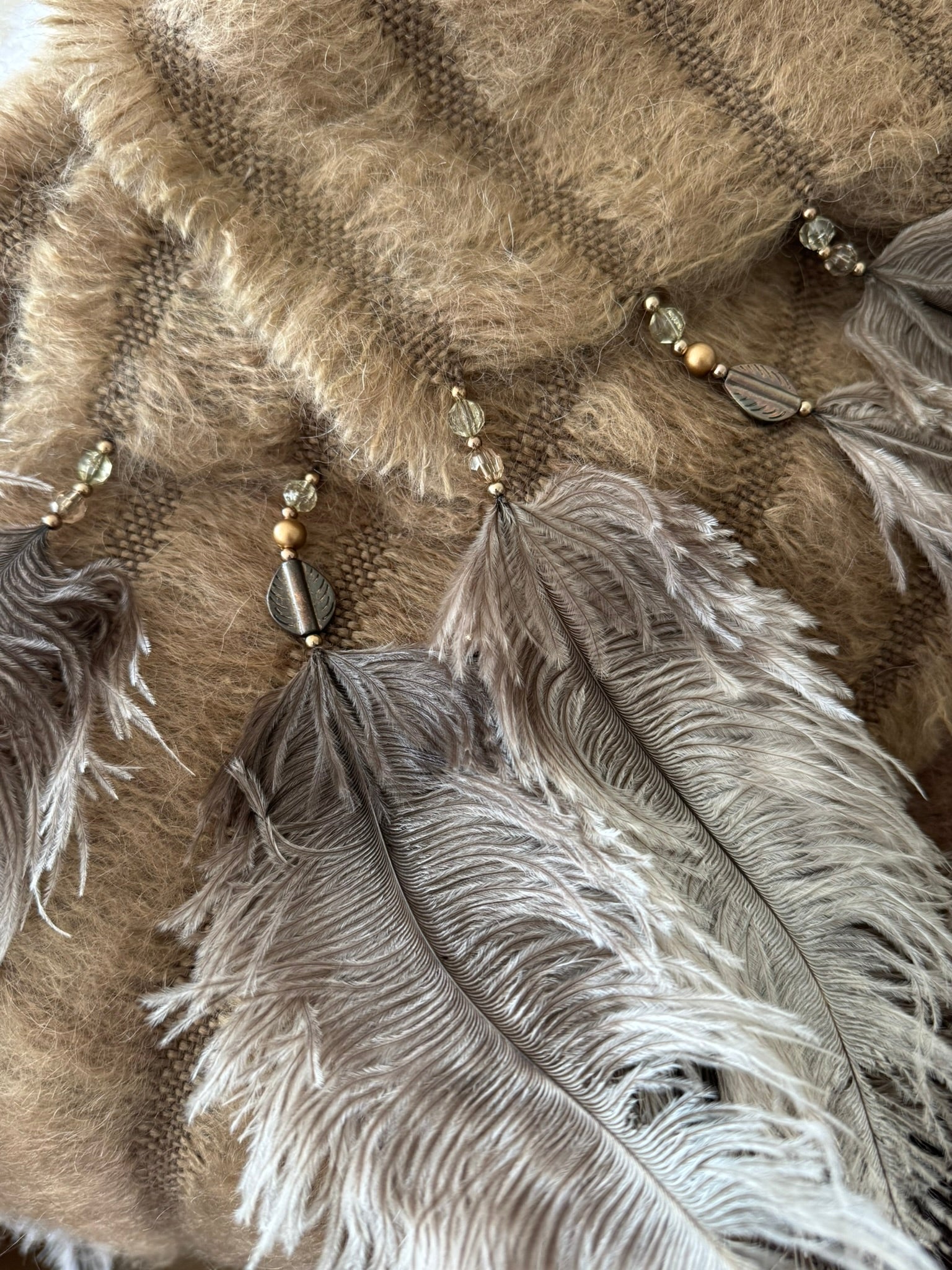 5 Row Mohair Scarf with 5 feathers