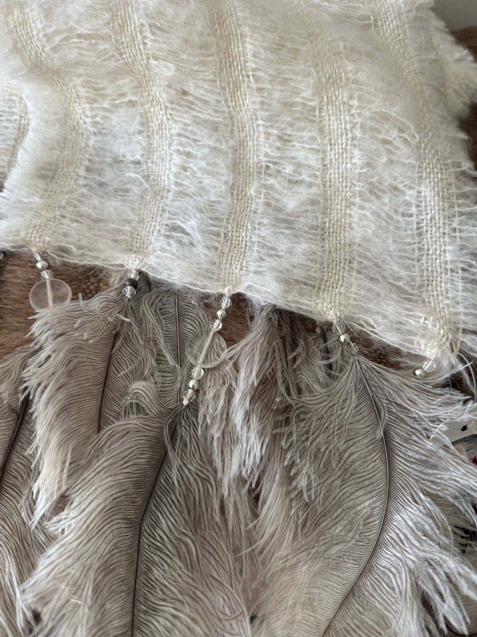 9 Row Mohair Scarf with 9 Feathers