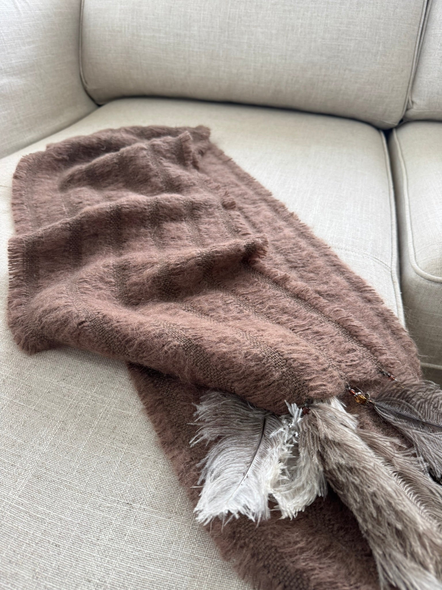6 row Mohair scarf with  6 Feathers