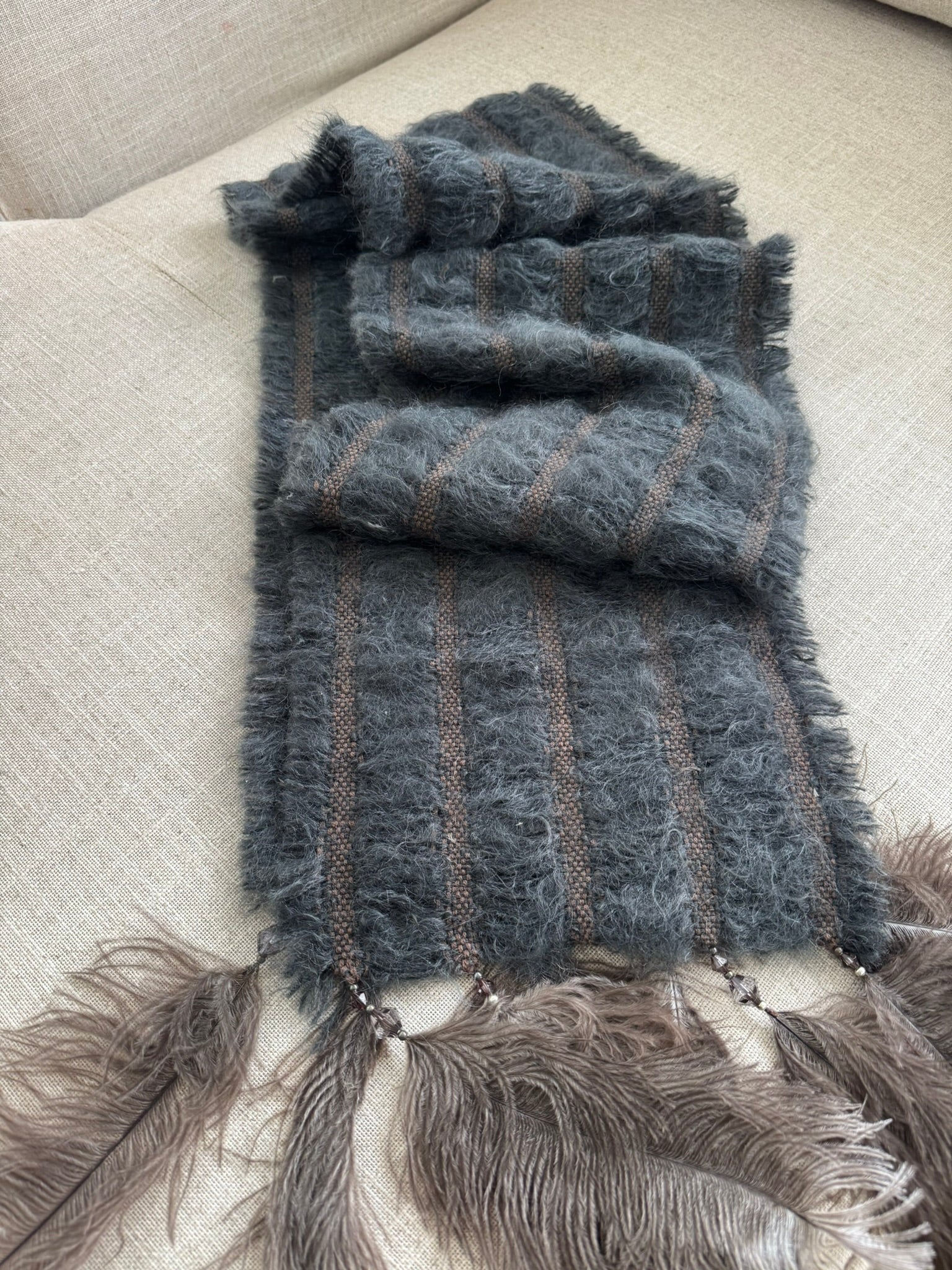 5 Row Mohair Scarf with 5 feathers