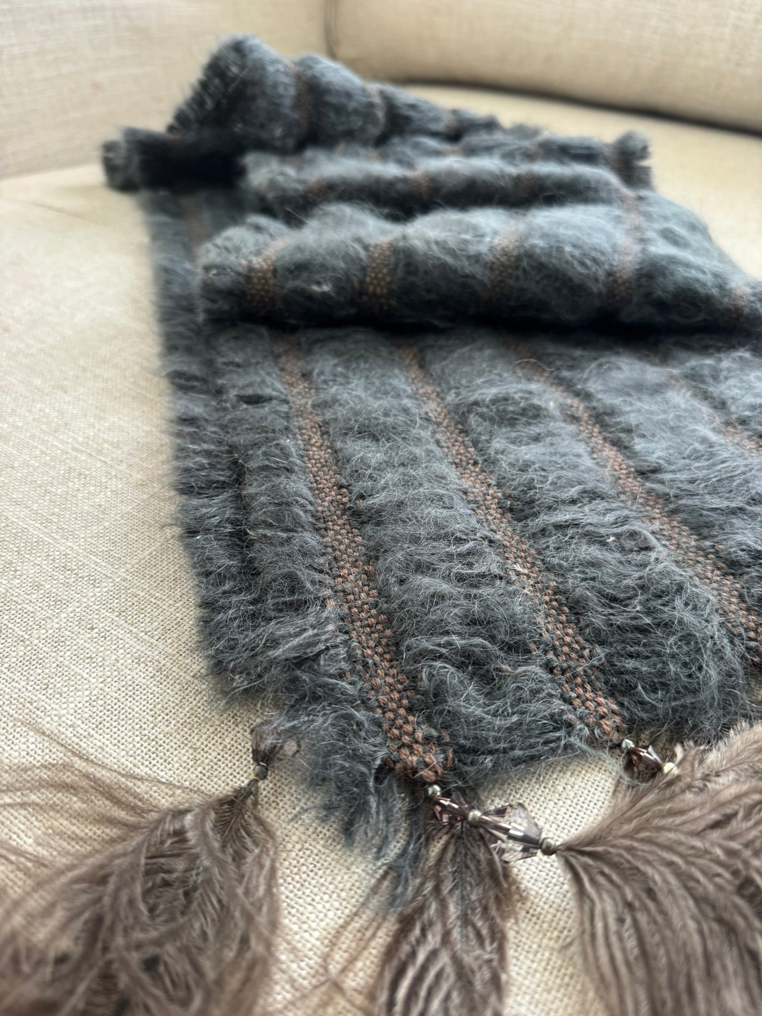 5 Row Mohair Scarf with 5 feathers