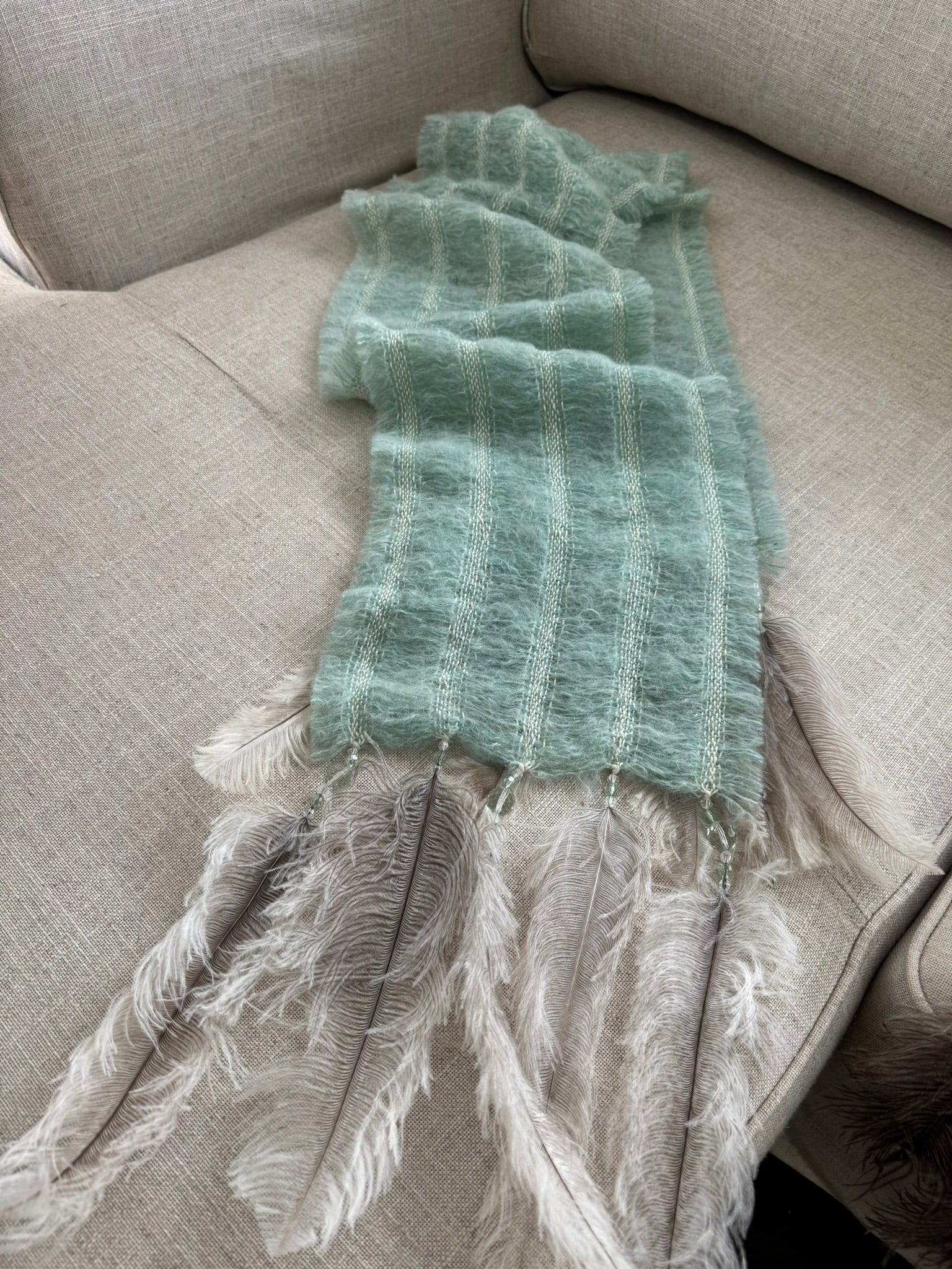 5 Row Mohair Scarf with 5 feathers