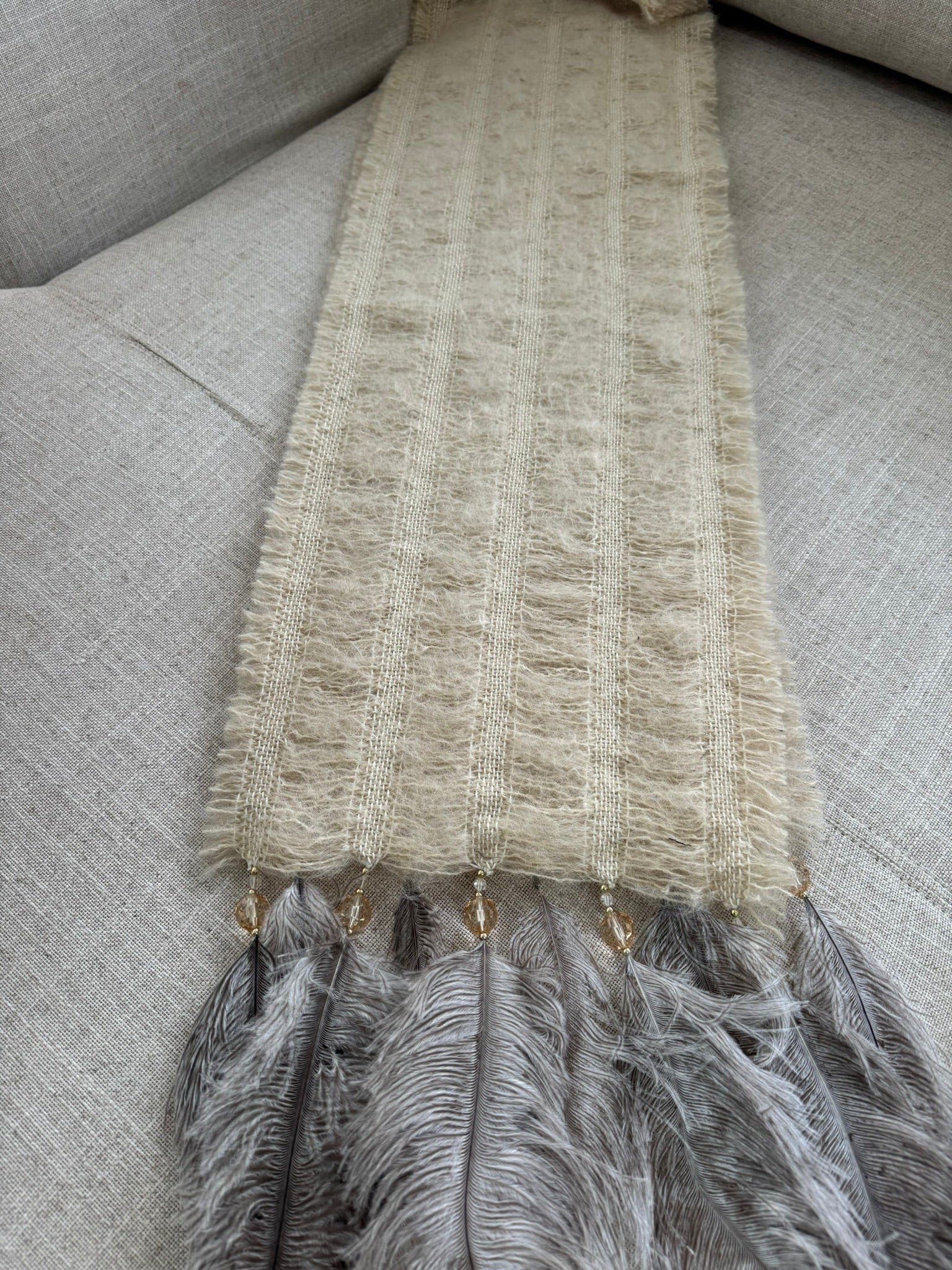 5 Row Mohair Scarf with 5 feathers