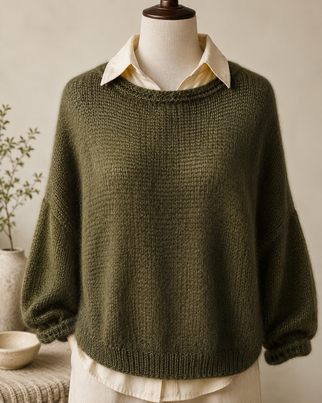 Kid Mohair and Silk Blend 3/4 Sleeve Jersey