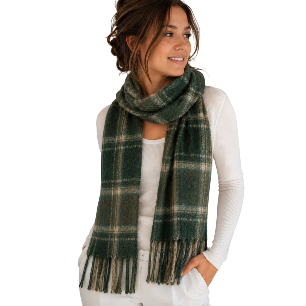 Mohair Scarf Green Tartan Check