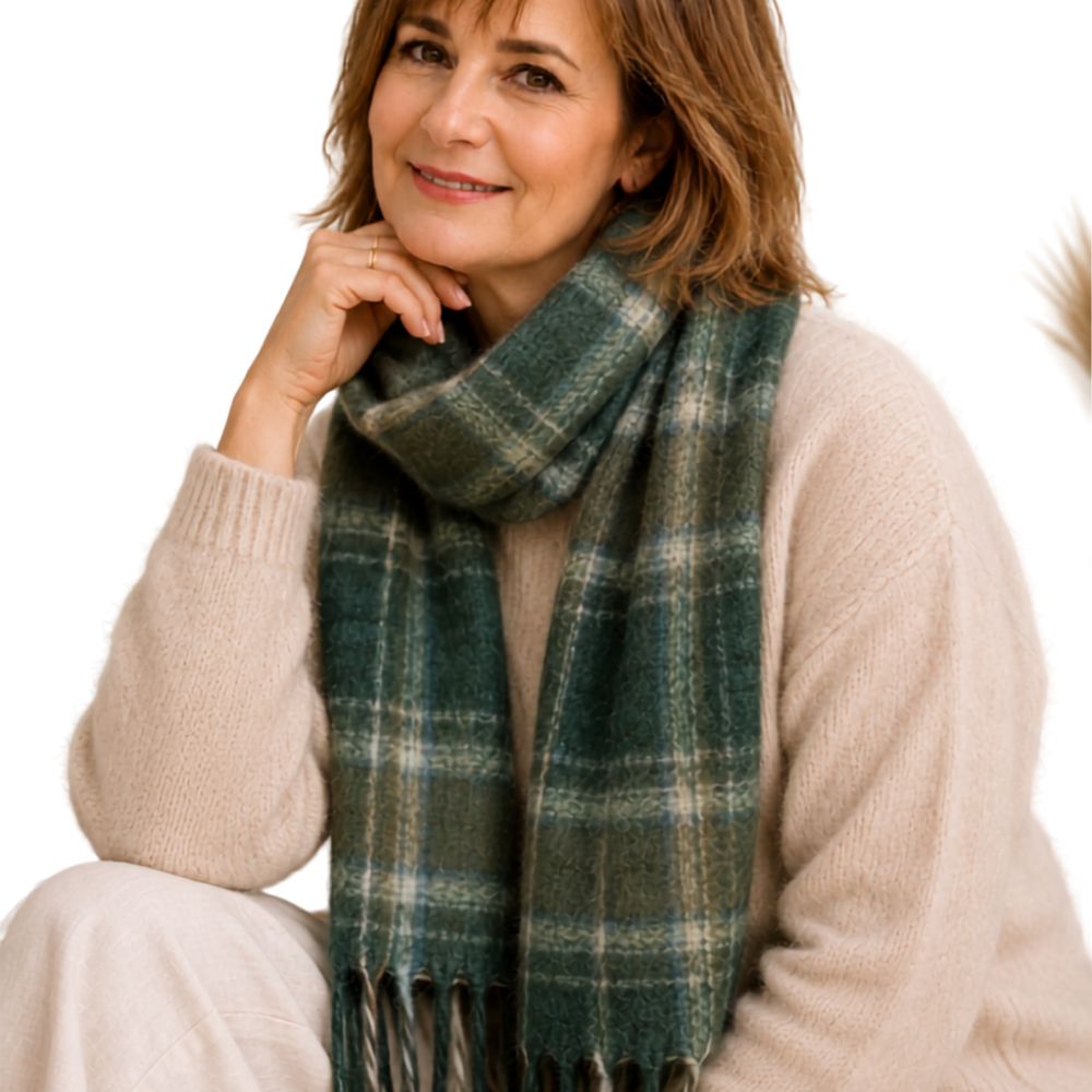Mohair Scarf Green Tartan Check