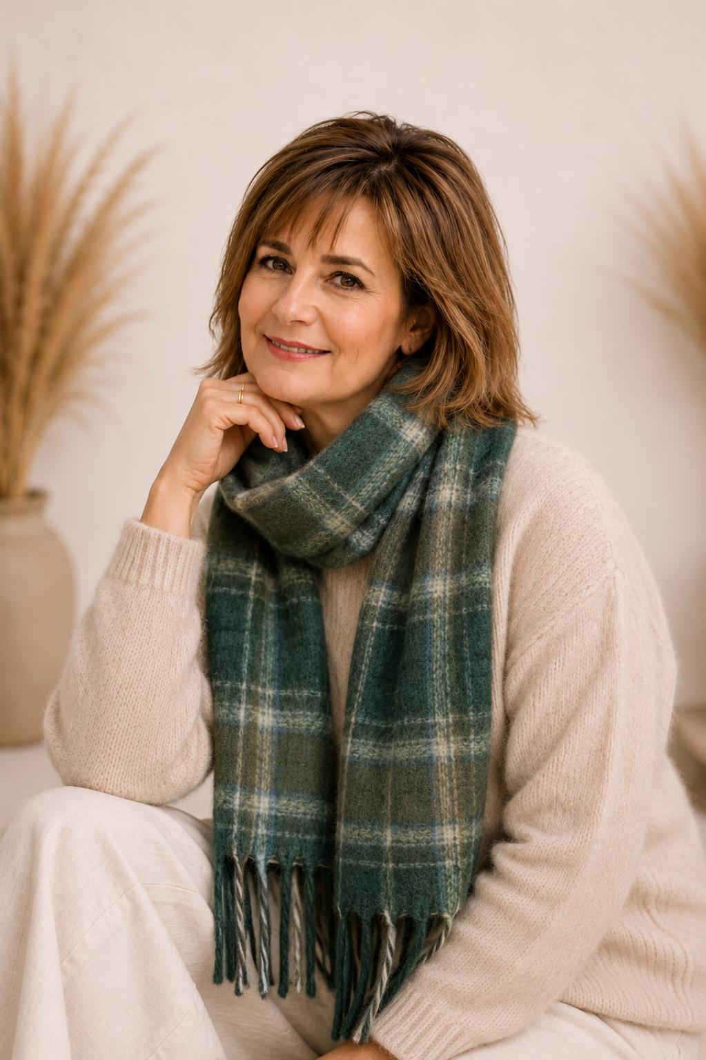 Mohair Scarf Green Tartan Check