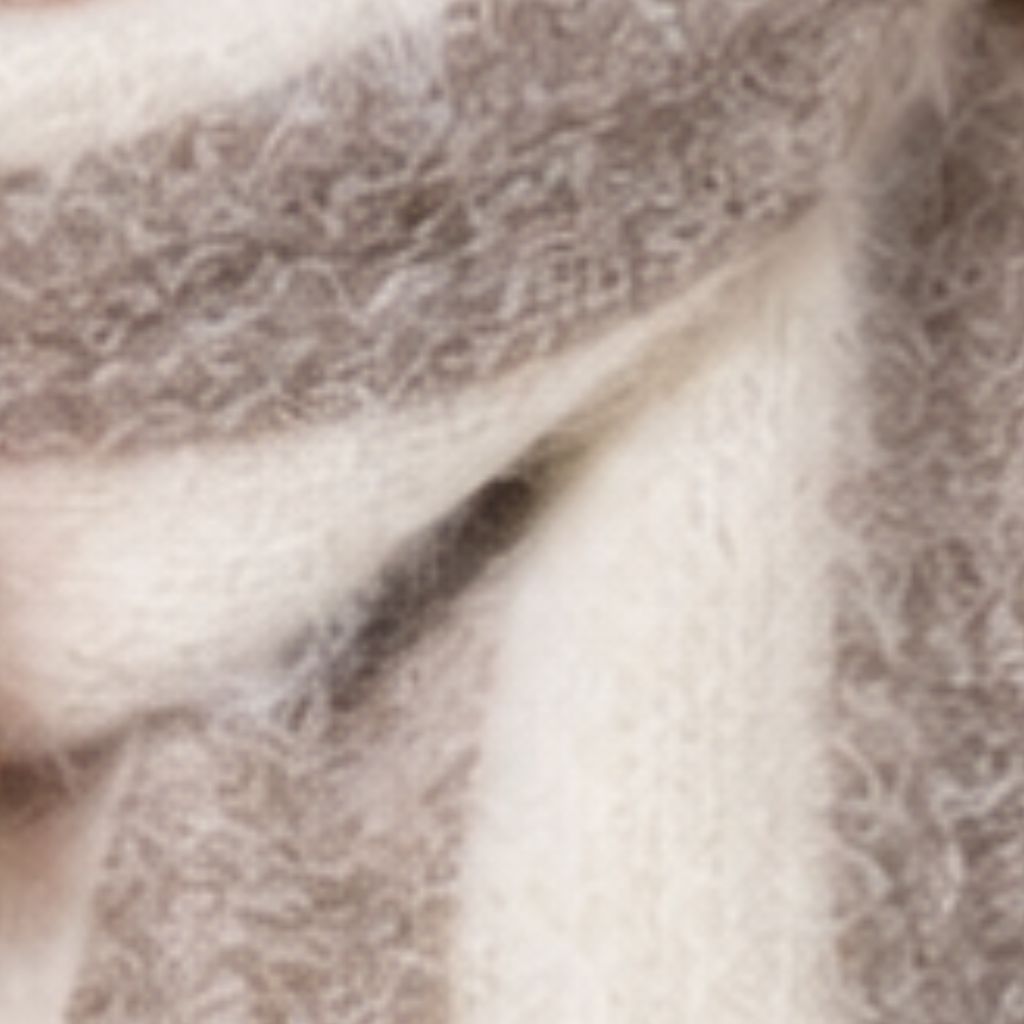 Mohair Scarf Natural and Taupe Striped 1.8 x 2.15m
