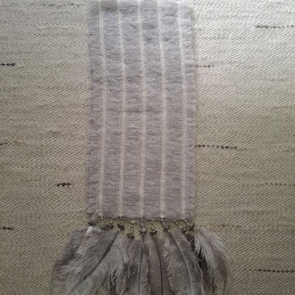 Mohair Scarf with 5 Rows, Beads and Feathers