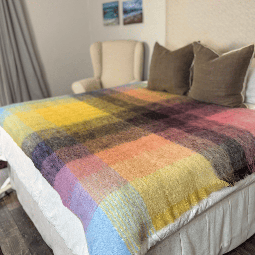 Multi Coloured Pink Mohair Blanket