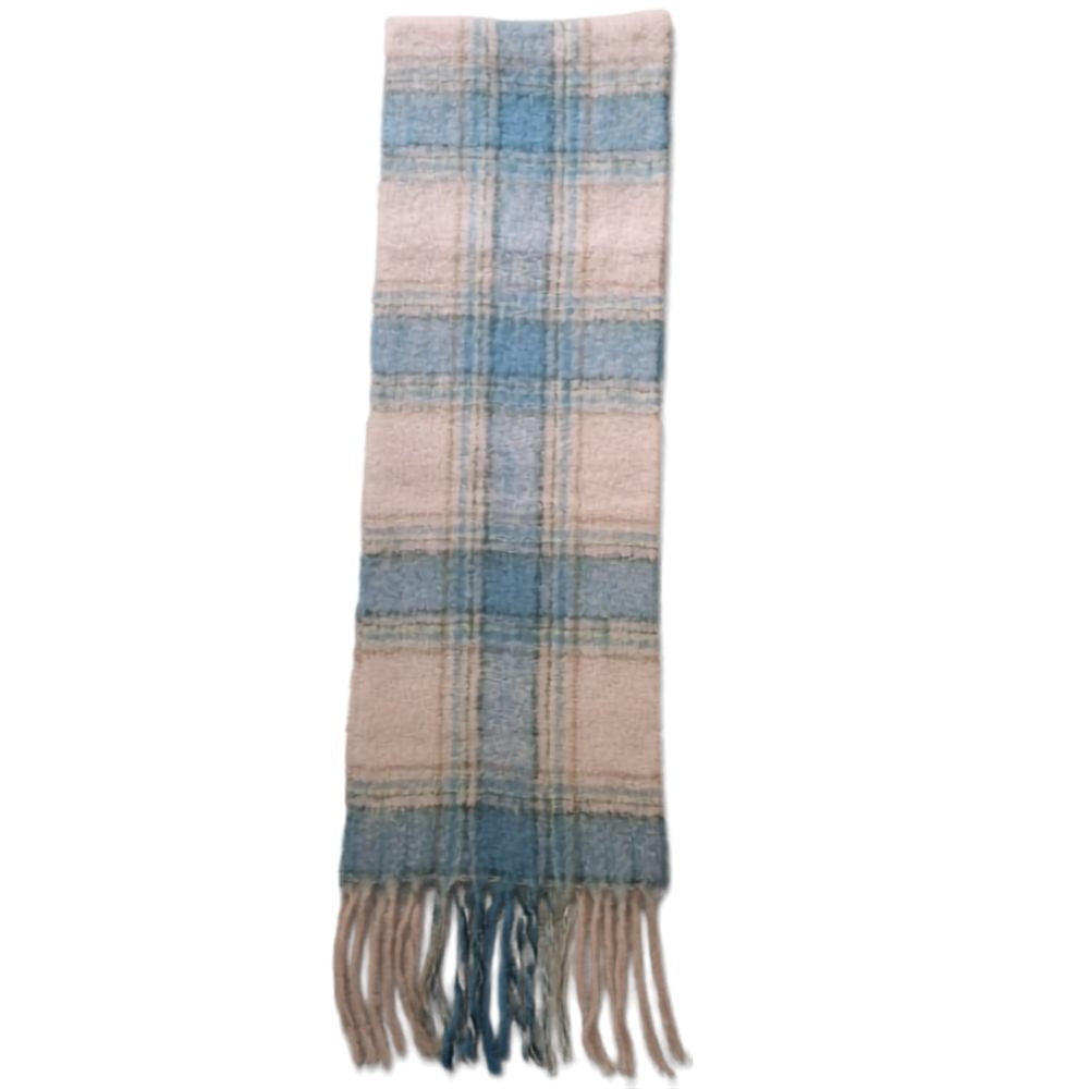 Mohair Scarf Blue  & Natural Checked