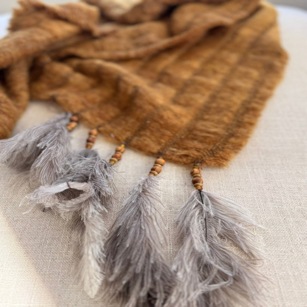 Mohair Scarf with 9 Rows and Feathers