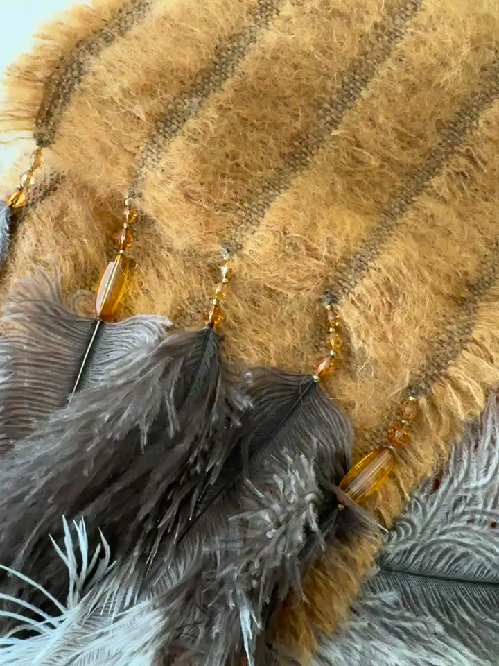 5 Row Mohair Scarf with 5 feathers