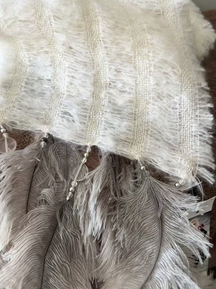5 Row Mohair Scarf with 5 feathers