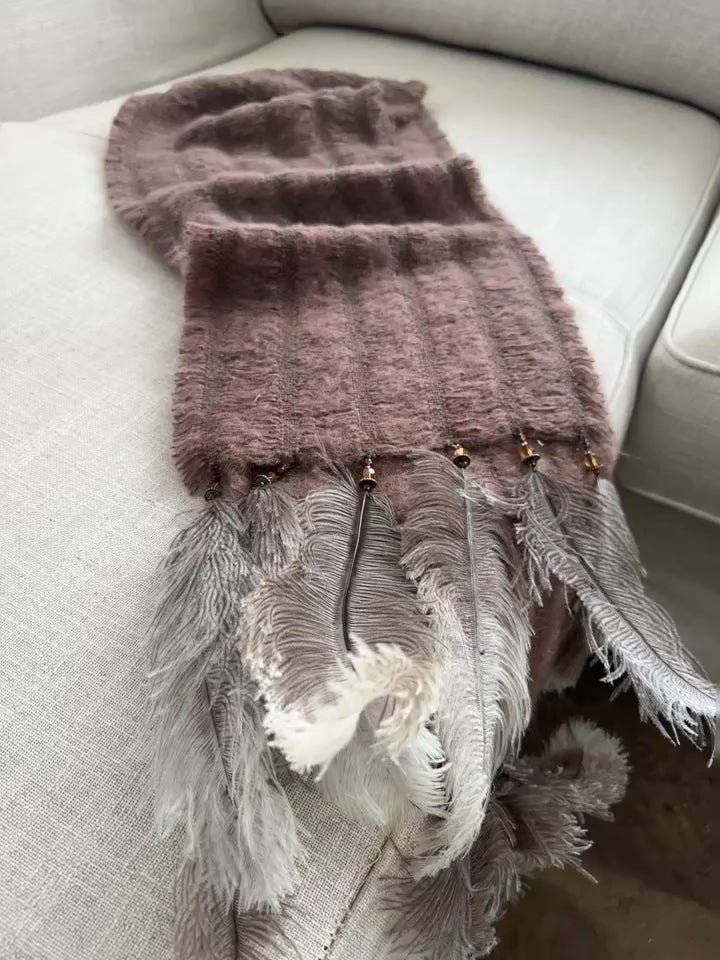 6 row Mohair scarf with  6 Feathers