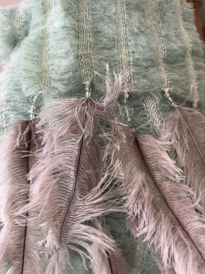 5 Row Mohair Scarf with 5 feathers