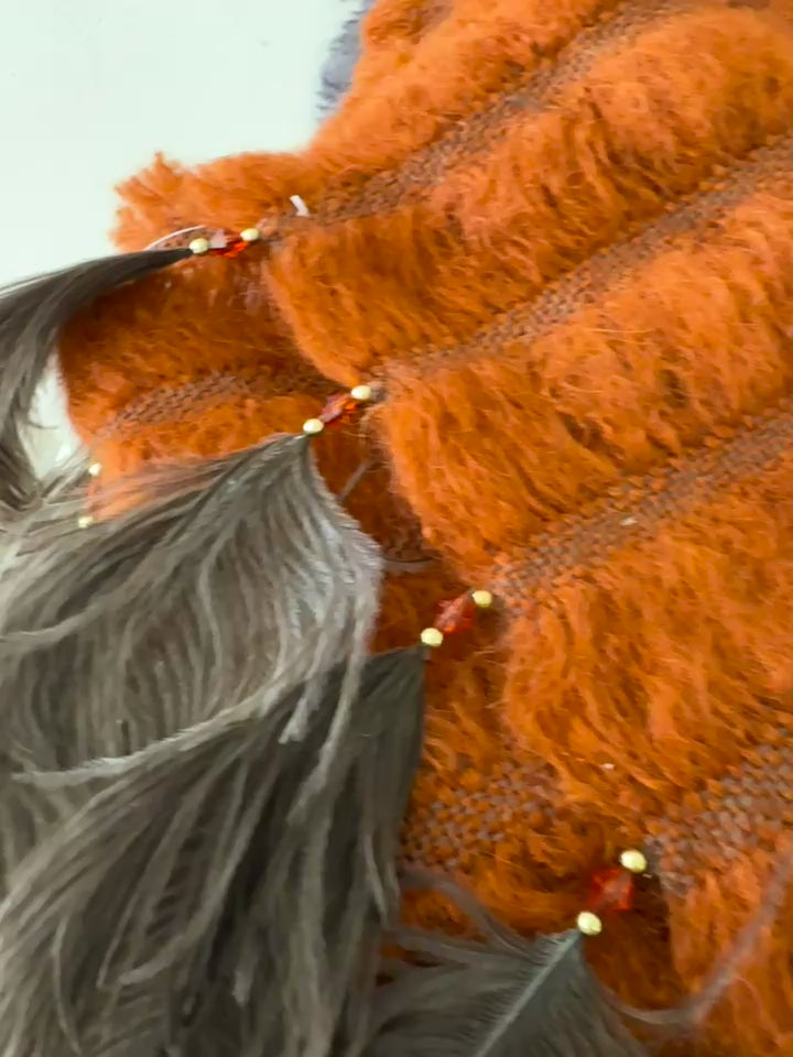 5 Row Mohair Scarf with 5 feathers