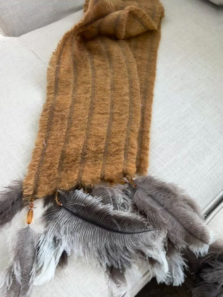 5 Row Mohair Scarf with 5 feathers