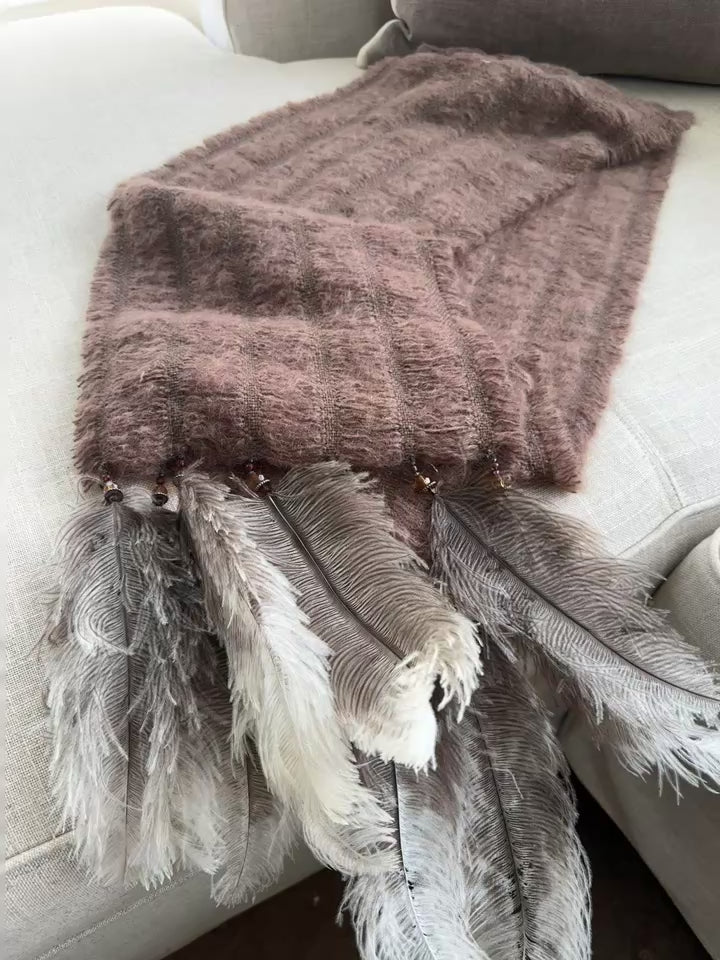 6 row Mohair scarf with  6 Feathers