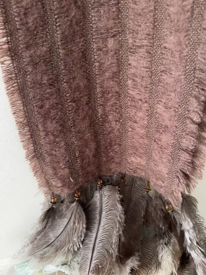 6 row Mohair scarf with  6 Feathers