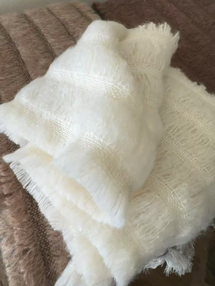 5 Row Mohair Scarf with 5 feathers