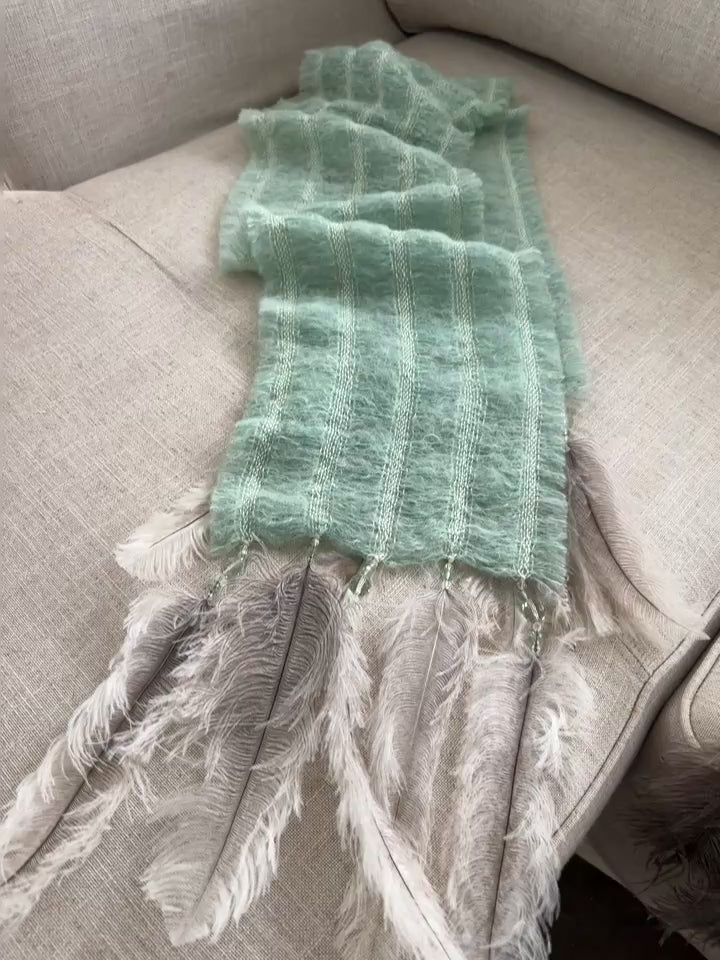 5 Row Mohair Scarf with 5 feathers